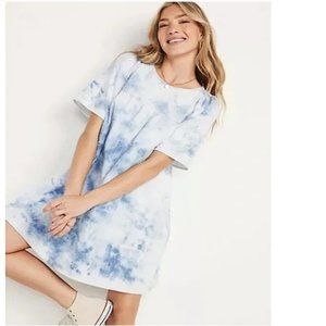 Old Navy Women’s Blue and White Chambray Tie Dye Swing Dress Size Large Tall